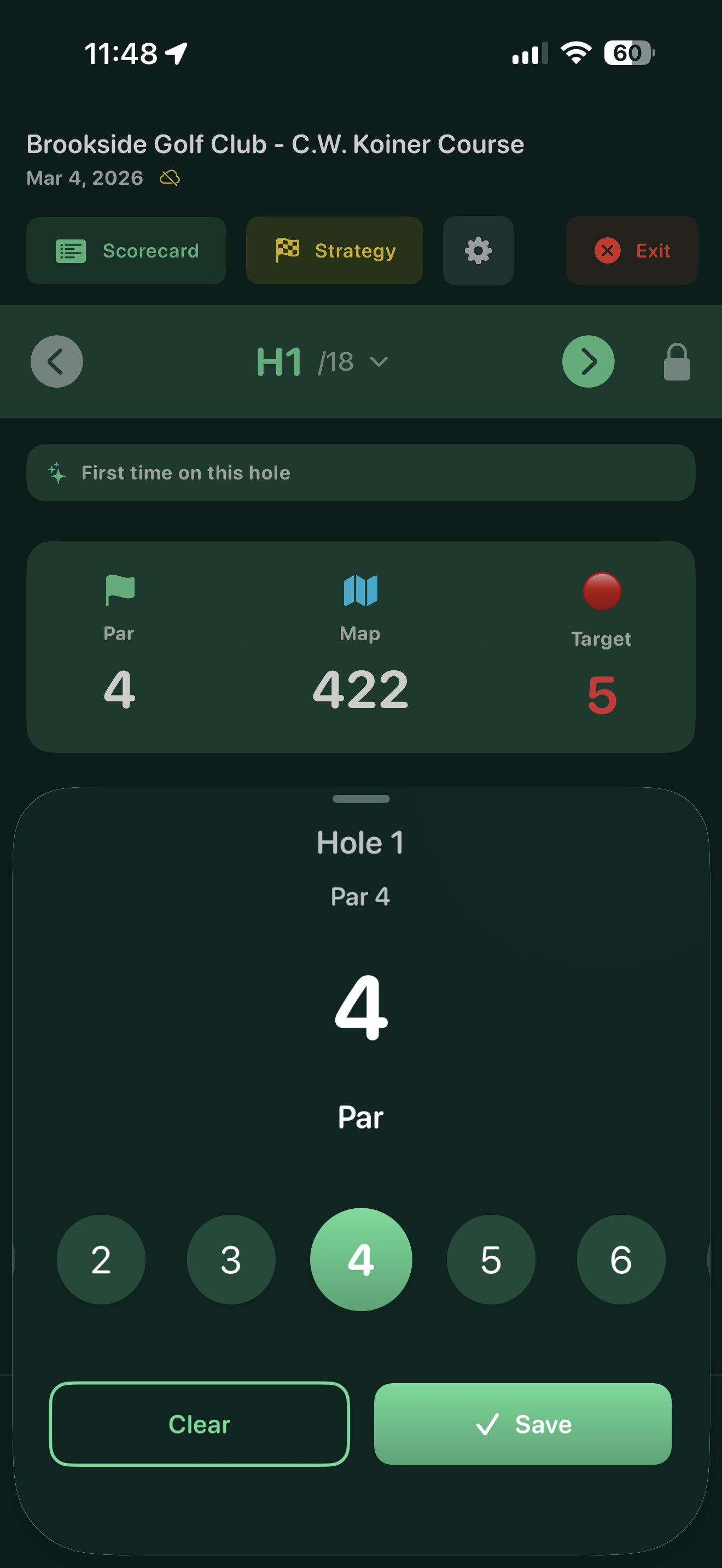 Quick score entry with putts and fairway tracking